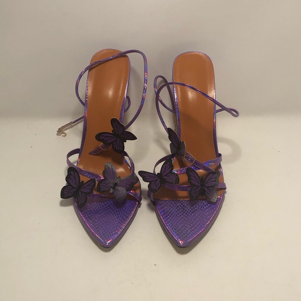Elegant Purple Butterfly Women's Heeled Sandals